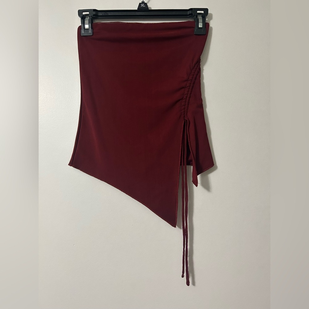Garage Deep Red Asymmetrical Strapless Top
